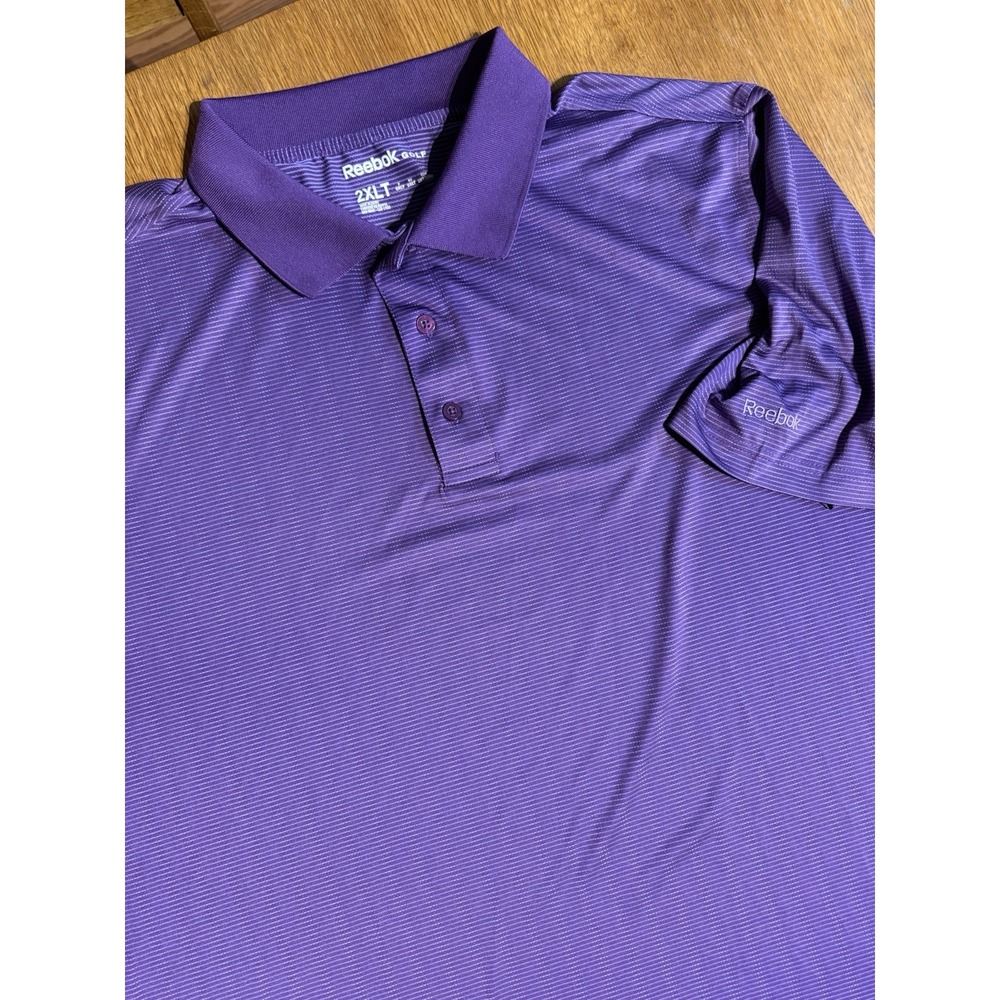 Reebok Golf Polo Men 2XLT Purple Micro Stripe Short Sleeve Performance Shirt